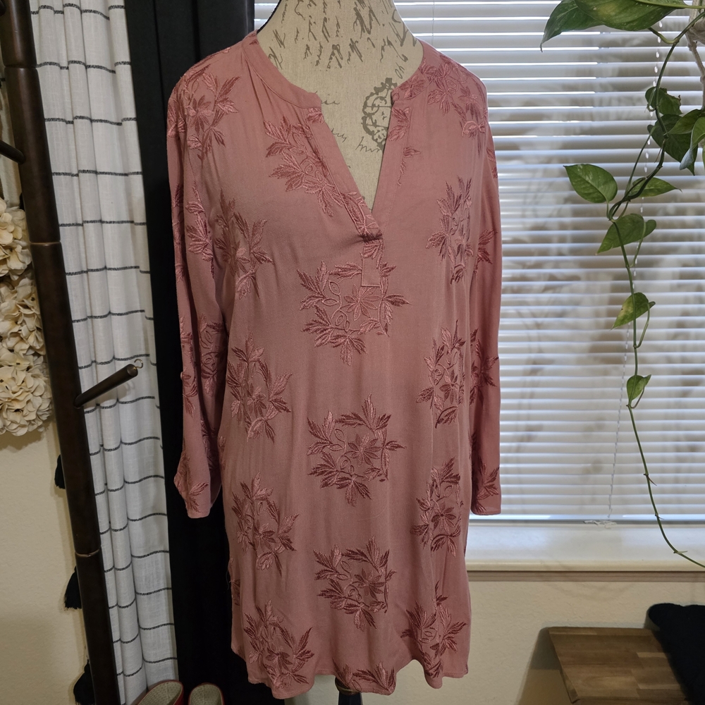 Maeve Mauve Floral Embroidered Tunic Dress With Pockets EUC